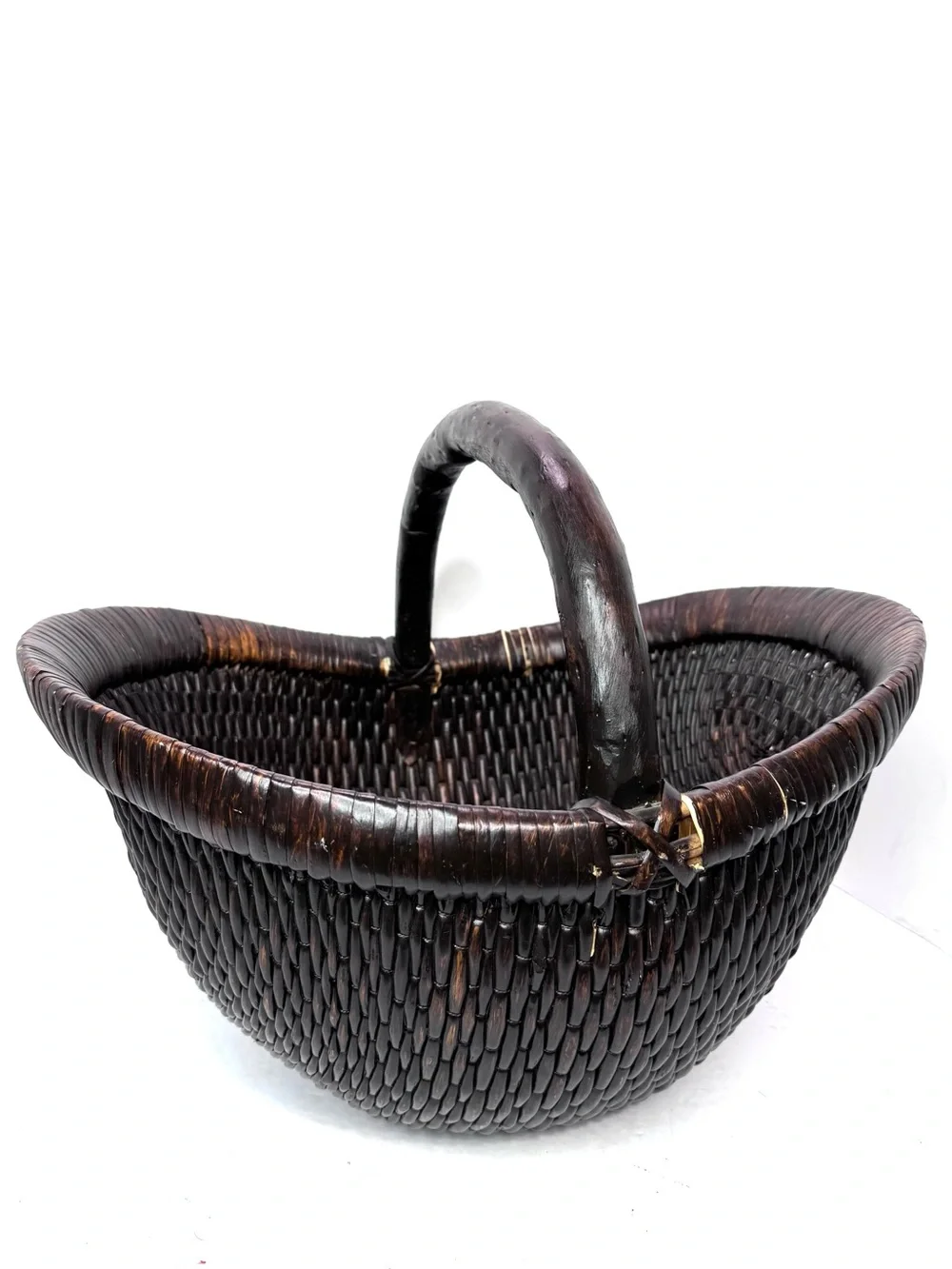 Vintage-Inspired Wicker Basket Brown Willow Large Handwoven One Handle